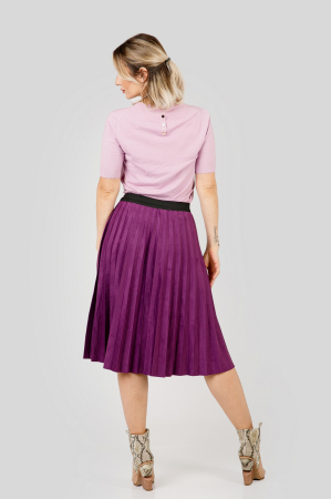 Fusta plisata magenta din piele intoarsa sintetica cu elastic in talie [2]