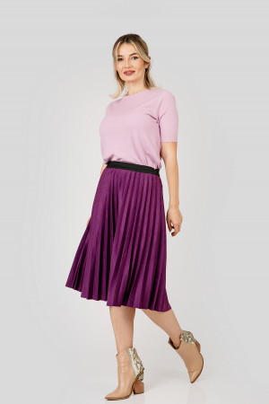 Fusta plisata magenta din piele intoarsa sintetica cu elastic in talie [3]