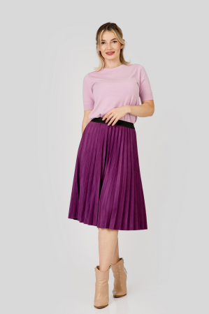 Fusta plisata magenta din piele intoarsa sintetica cu elastic in talie [0]