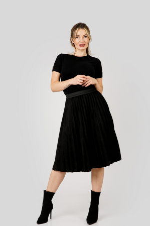 Fusta plisata neagra din piele intoarsa sintetica cu elastic in talie [3]