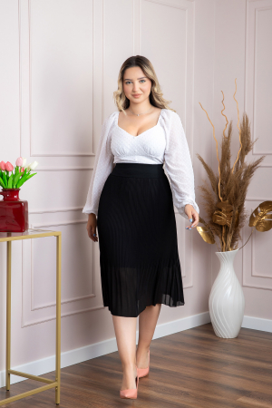 Fusta plisata neagra din voal cu elastic in talie [3]