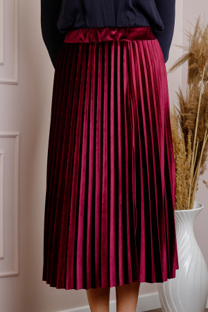 Fusta plisata plus size din catifea grena Valentina [1]