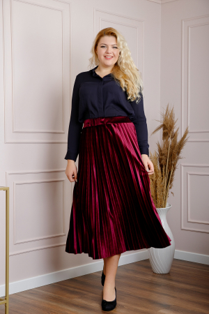 Fusta plisata plus size din catifea grena Valentina [3]