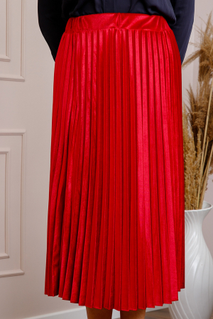 Fusta plisata plus size din catifea rosie Valentina [1]