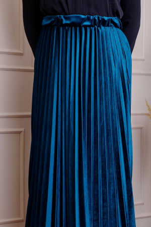Fusta plisata plus size din catifea turcoaz Valentina [1]