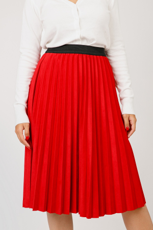 Fusta plisata rosie din piele intoarsa sintetica cu elastic in talie [1]