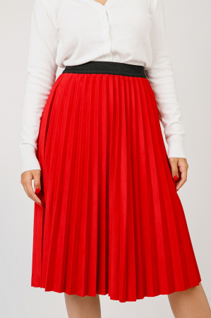 Fusta plisata rosie din piele intoarsa sintetica cu elastic in talie [1]