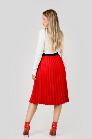 Fusta plisata rosie din piele intoarsa sintetica cu elastic in talie [3]