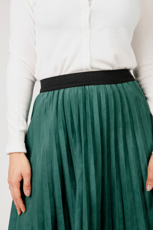 Fusta plisata verde din piele intoarsa sintetica cu elastic in talie [1]