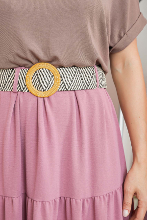 Fusta roz boho chic cu volane si curea in talie [2]