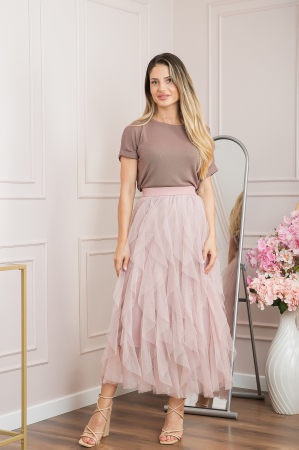 Fusta roz pudrat cu volane din tulle [3]