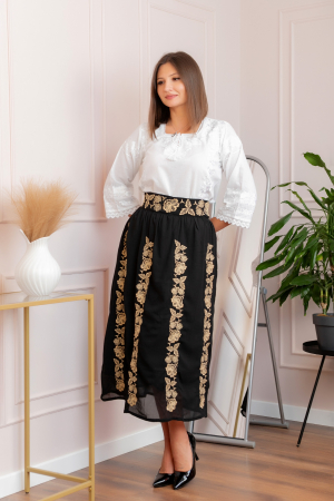 Fusta traditionala neagra cu broderie florala aurie Claudia [3]