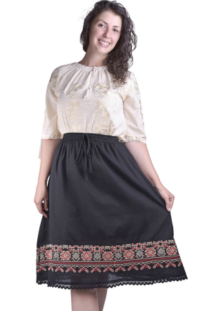 Fusta traditionala neagra cu broderie florala multicolora Teodora [0]