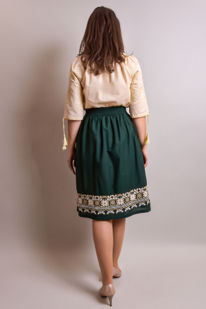 Fusta traditionala verde cu broderie florala crem Olivia [5]