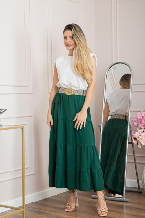 Fusta verde boho chic cu volane si curea in talie [3]