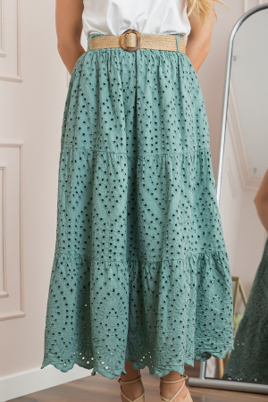 Fusta verde mint boho chic cu perforatii si curea in talie [1]