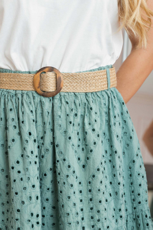 Fusta verde mint boho chic cu perforatii si curea in talie [2]