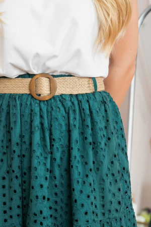 Fusta verde petrol boho chic cu perforatii si curea in talie [2]