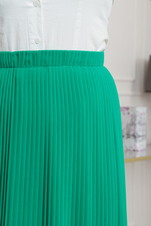 Fusta verde smarald plisata lunga din voal cu talie elastica [2]