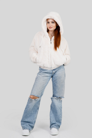 Geaca alba din blanita sintetica cu gluga [3]