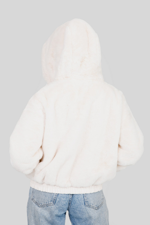 Geaca alba din blanita sintetica cu gluga [2]