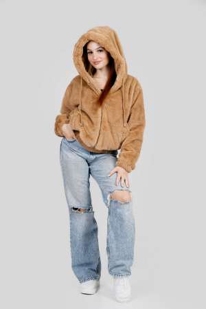 Geaca camel din blanita sintetica cu gluga [3]