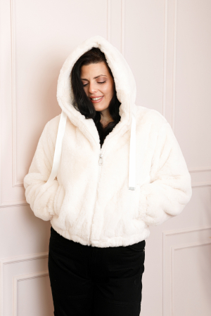 Geaca din blanita sintetica Ariana cu gluga si fermoar - Alb [2]
