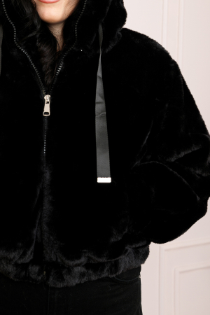 Geaca din blanita sintetica Ariana cu gluga si fermoar - Negru [1]
