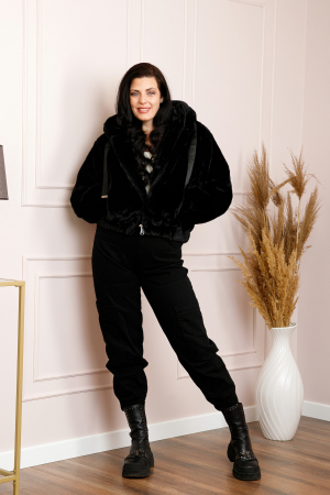 Geaca din blanita sintetica Ariana cu gluga si fermoar - Negru [3]