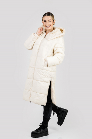 Geaca lunga ivoire cu gluga si buzunare functionale [3]