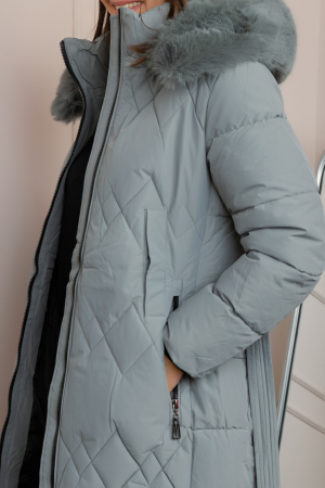 Geaca lunga matlasata din fas Valerie cu gluga detasabila si cordon - Gri albastrui [1]