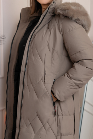 Geaca lunga matlasata din fas Valerie cu gluga detasabila si cordon - Maro [1]