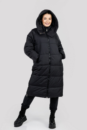 Geaca lunga neagra cu gluga si buzunare functionale [0]