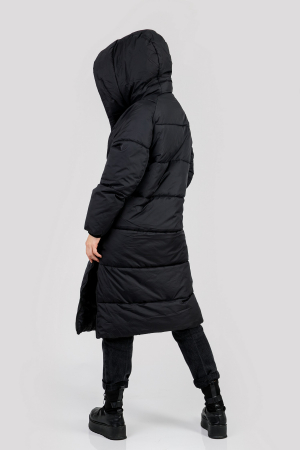 Geaca lunga neagra cu gluga si buzunare functionale [2]