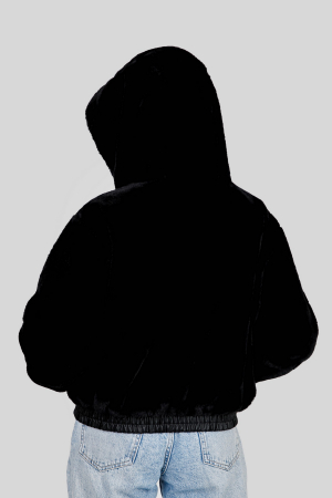 Geaca neagra din blanita sintetica cu gluga [2]