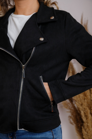 Geaca neagra din piele intoarsa sintetica cu fermoar asimetric [1]