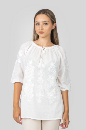 Ie traditionala alba cu motiv floral alb Amelia [0]