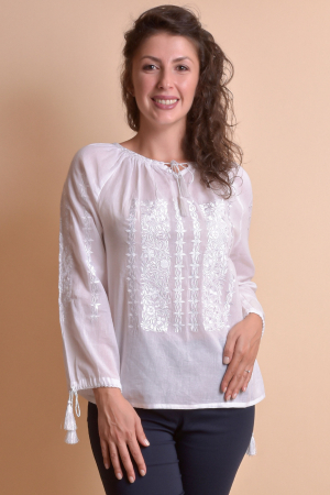 Ie traditionala alba cu motiv floral alb Eleonora [5]