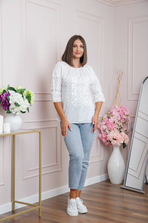 Ie traditionala alba cu motiv floral alb Henrieta [3]