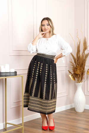 Ie traditionala alba cu motiv floral alb Lacramioara 01 - maneca scurta [3]