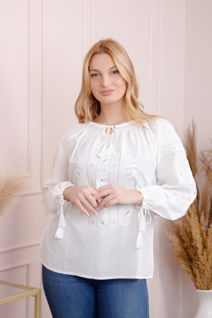 Ie traditionala alba cu motiv floral alb Lidia 02 [2]