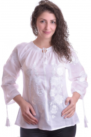 Ie traditionala alba cu motiv floral alb Anita [0]