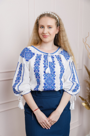 Ie traditionala alba cu motiv floral albastru Corina 02 [2]