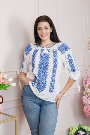 Ie traditionala alba cu motiv floral albastru Corina 04 [2]