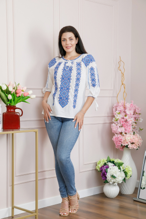 Ie traditionala alba cu motiv floral albastru Corina 04 [3]