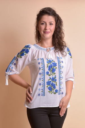 Ie traditionala alba cu motiv floral albastru Hortensia [0]