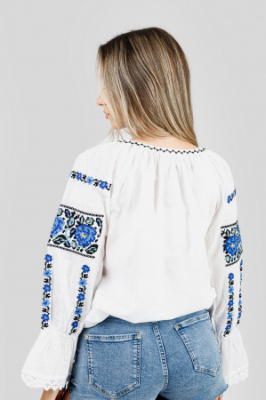 Ie traditionala alba cu motiv floral albastru Mihaela 01 [2]