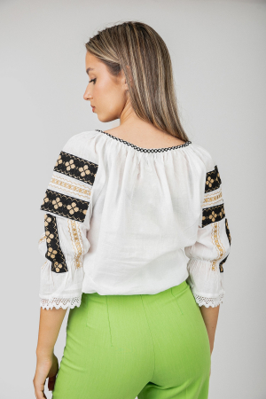 Ie traditionala alba cu motiv floral auriu Albina [2]