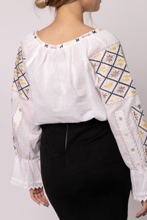 Ie traditionala alba cu motiv floral auriu Dana 01 [2]