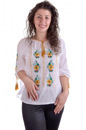 Ie traditionala alba cu motiv floral galben Ioana [0]